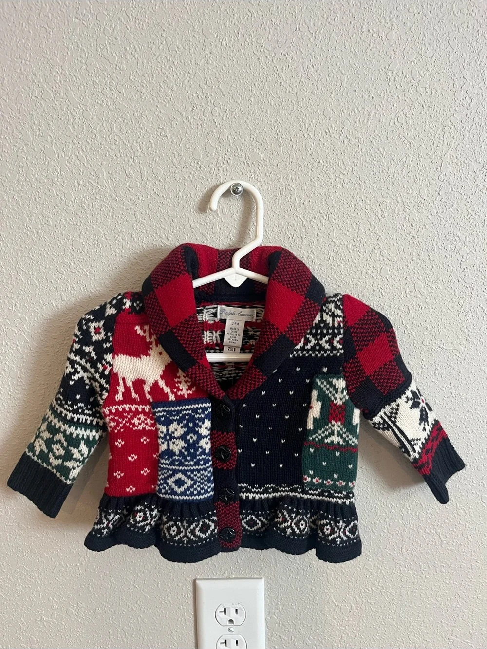 NWT girls Ralph Lauren Multi-Color Holiday Patchwork Cardigan size 3-6 month